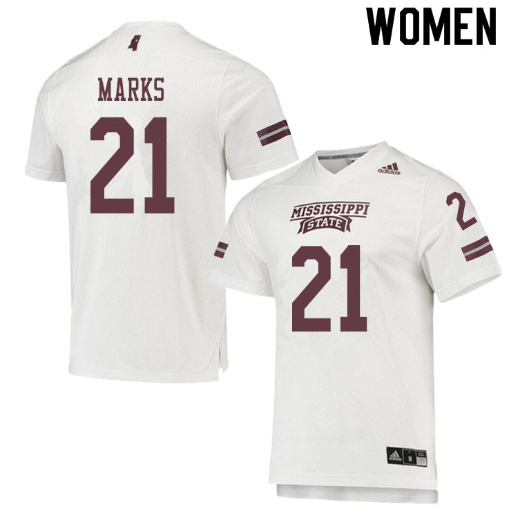 Women #21 Jo'quavious Marks Mississippi State Bulldogs College Football Jerseys Sale-White